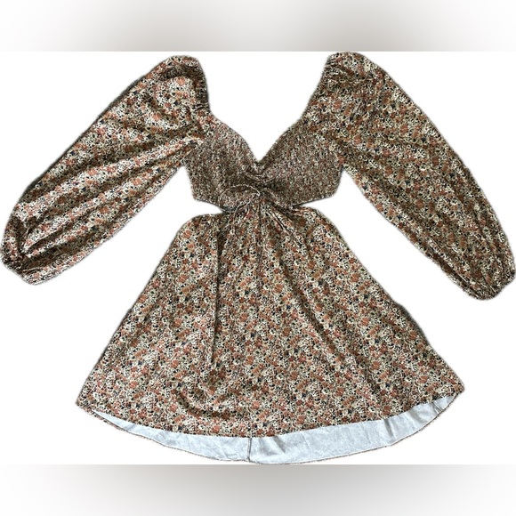 Vici Sage Orange Floral Cut Out Dress - Picture 3 of 7